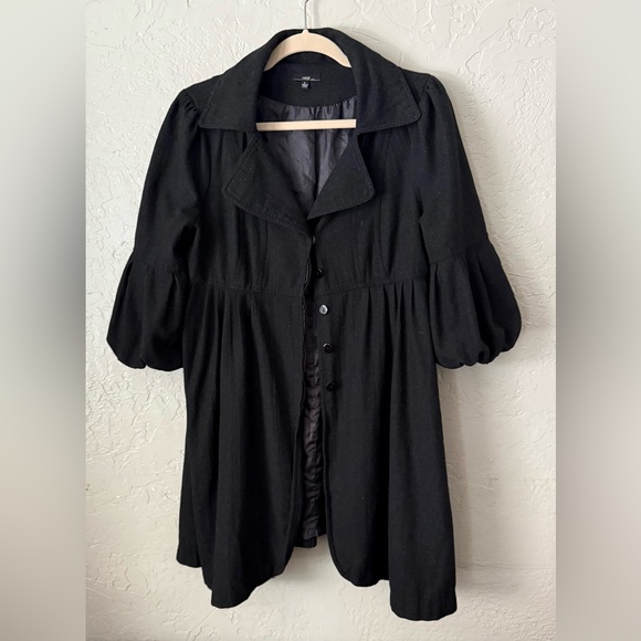 Vintage 90s Womens Coat Large Black Wool Blend Bell Sleeve BOHO Whimsygoth - Picture 1 of 14